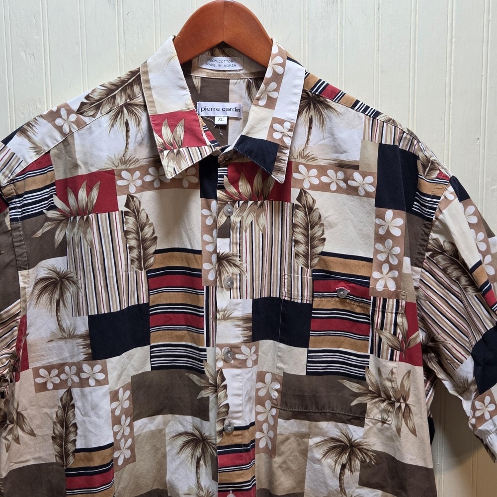 Vintage Pierre Cardin Shirt Mens XL Multicolor Short Sleeve Hawaiian Button Up